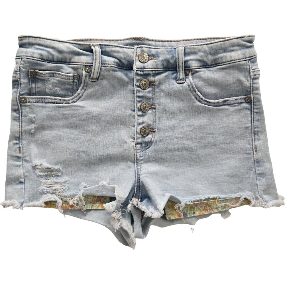American Eagle Denim Shorts Women 6 Light Wash‎ Distressed Button Fly